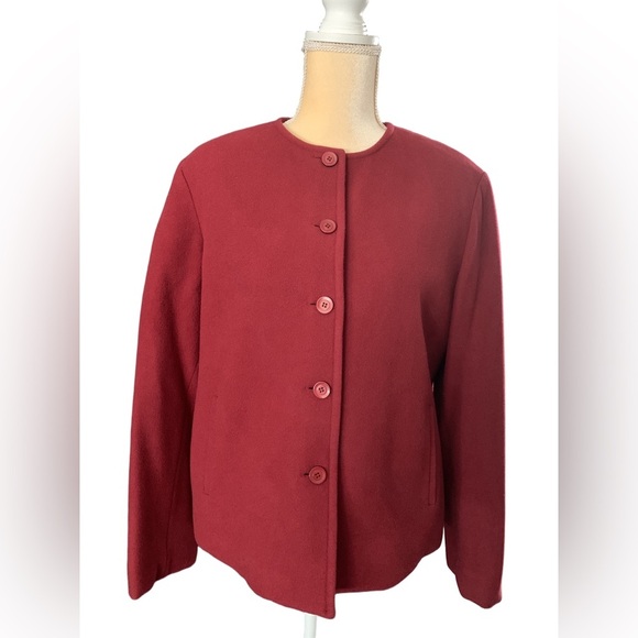 Vintage Rena Rowan Virgin Wool Blend Button Down Red Jacket - Picture 1 of 9